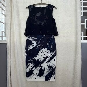 NWT Phase Eight Della Layered Navy and White Dress - Size 4